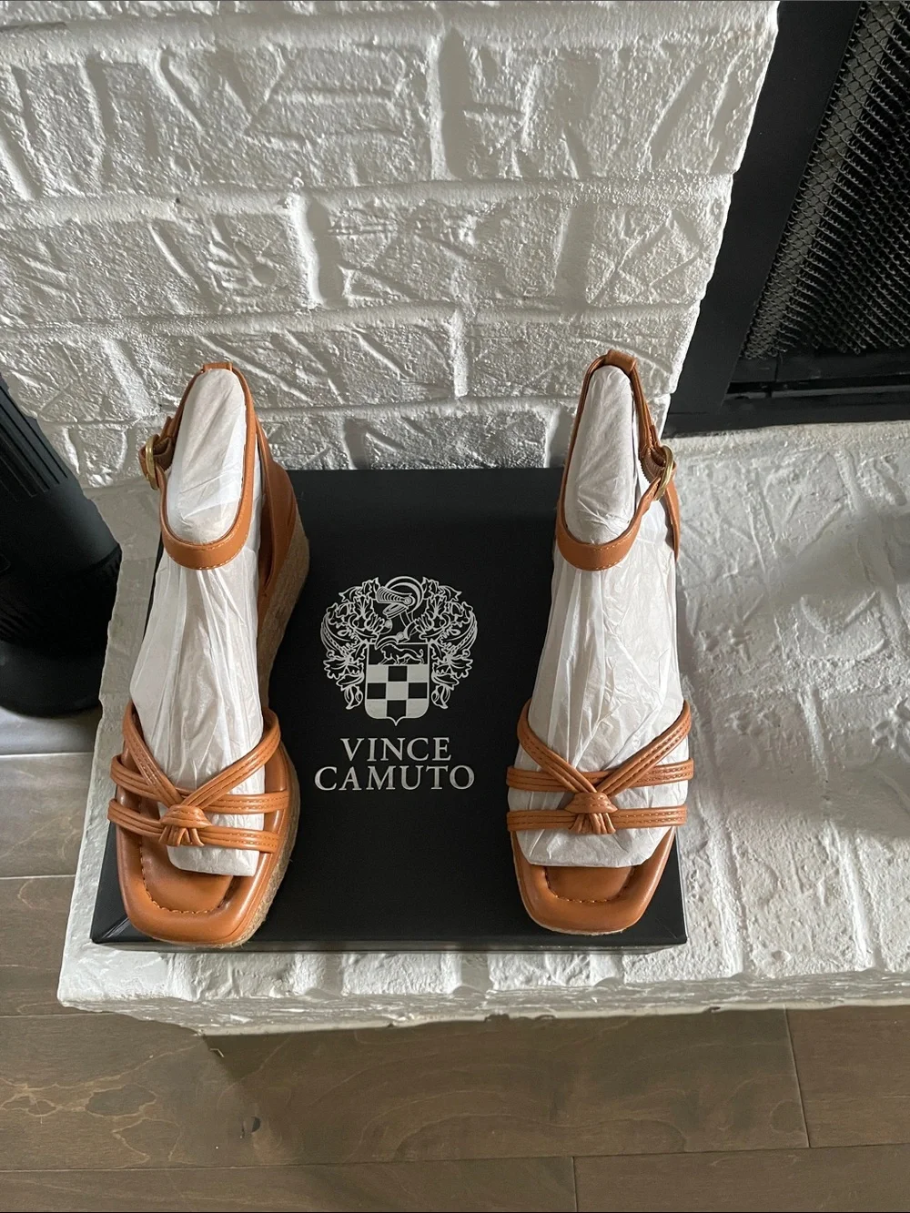 Vince Camuto Cognac Leather Knot-Front Platform Espadrilles